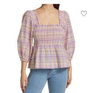 EUC! GANNI Seersucker check smocked top! Size 38 (6).